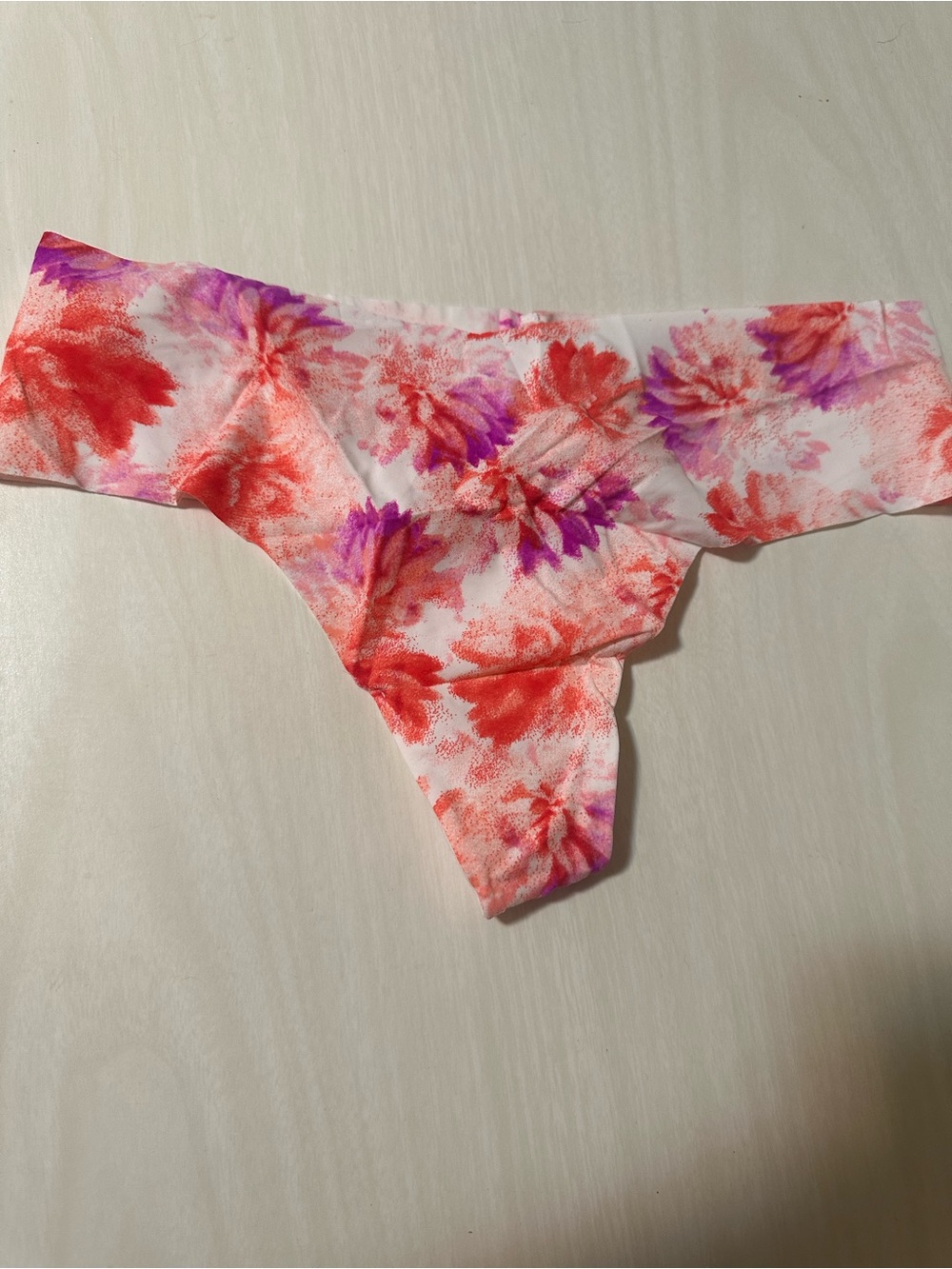 Victoria’s Secret Floral Print Seamless Thong Bottom - Pink & Red - Picture 3 of 4